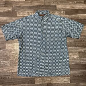Tori Richard Cotton Lawn Hawaiian Shirt Men’s Large Men’s Large Blue Geometric